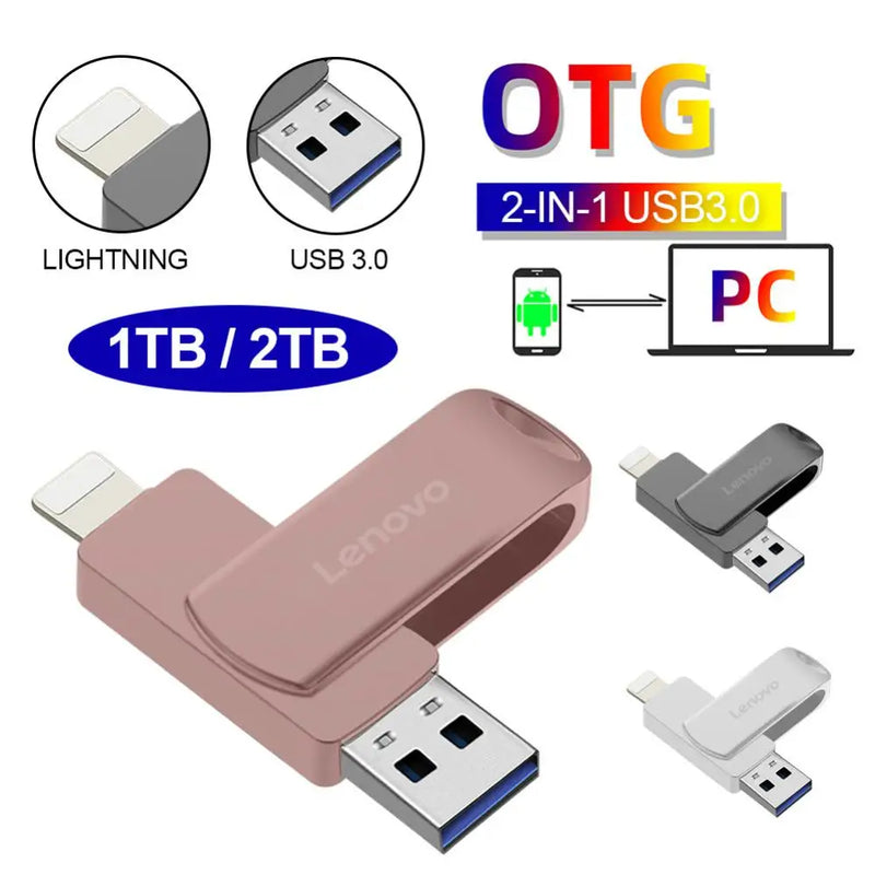 Lenovo 2TB 1TB Usb 3.0 Flash Drive for iPhone with 2 in 1 USB-A to Lightning interface usb3.0 pendrive 2TB for Iphone Ipad