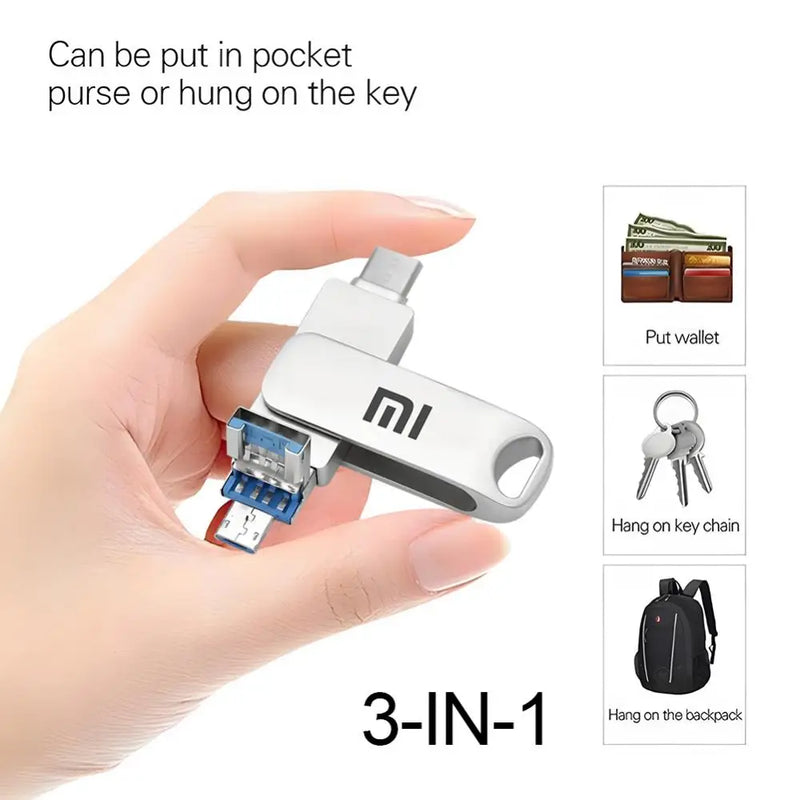 Xiaomi 2TB 128GB USB 3.0 OTG Pen Drive USB Flash Drive For Iphone Ipad Android 1TB Pendrive 3 In 1 Memory Stick For PC Phone