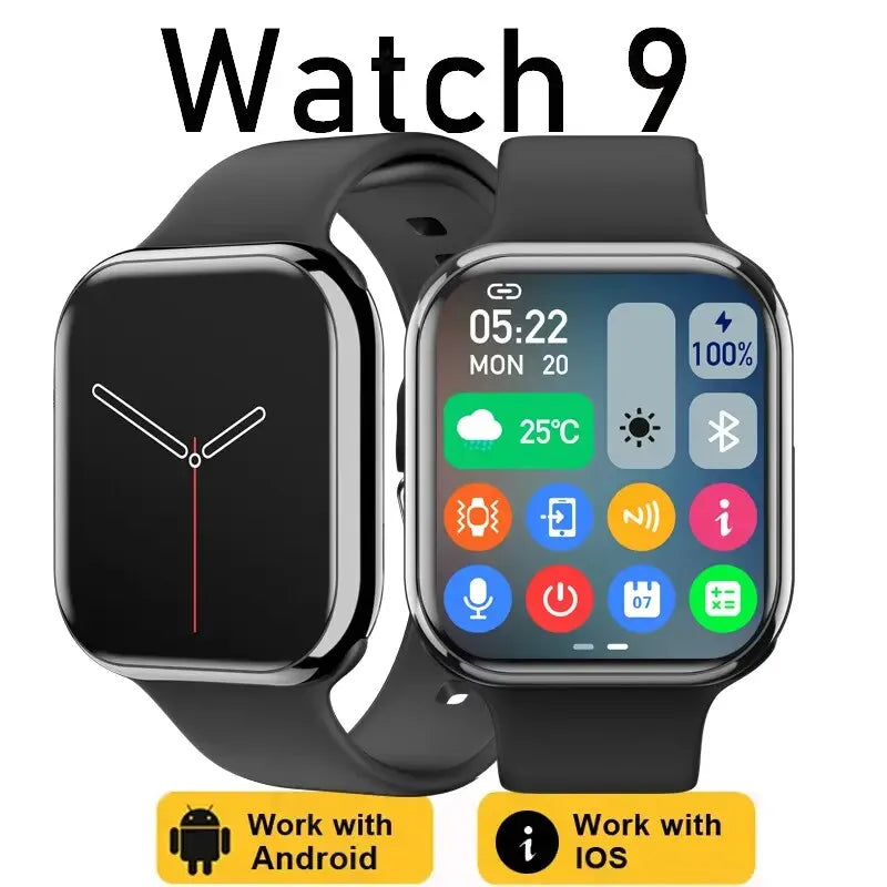 Novo Smartwatch 9 com NFC, Bluetooth, Monitor Cardíaco, Esportes, Fitness, Resistente à Água, Tela Amoled, Carregamento Sem Fio - 450mAh. Ideal para Homens e Mulheres - Perfeito para IWO Watch.