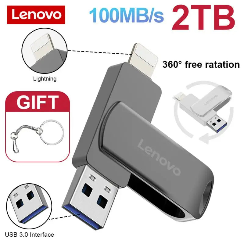 Lenovo 2TB 1TB Usb 3.0 Flash Drive for iPhone with 2 in 1 USB-A to Lightning interface usb3.0 pendrive 2TB for Iphone Ipad