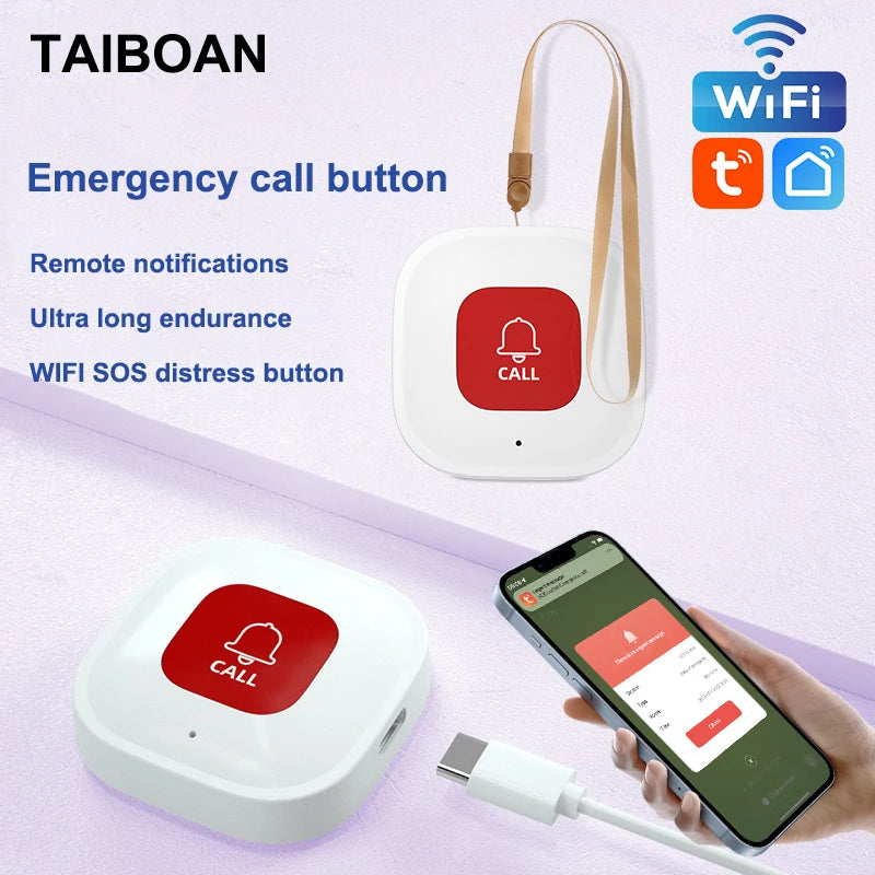 Botão de Chamada de Emergência Inteligente TUYA - WiFi SOS para Cuidados - Transmissor de Alerta de Telefone para Crianças, Idosos e Pacientes