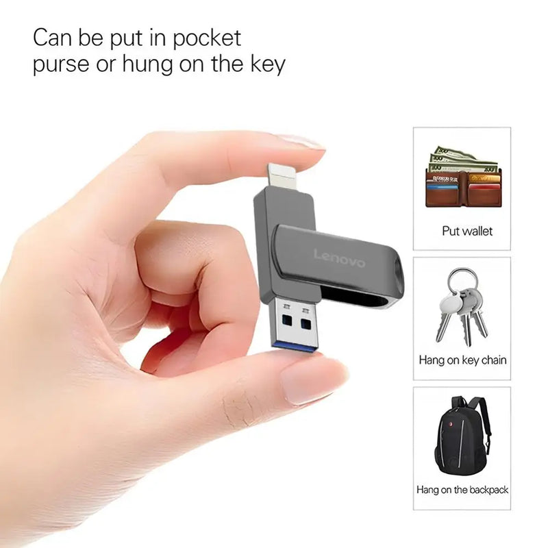 Lenovo 2TB 1TB Usb 3.0 Flash Drive for iPhone with 2 in 1 USB-A to Lightning interface usb3.0 pendrive 2TB for Iphone Ipad