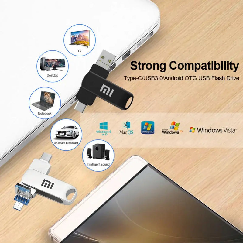 Xiaomi 2TB 128GB USB 3.0 OTG Pen Drive USB Flash Drive For Iphone Ipad Android 1TB Pendrive 3 In 1 Memory Stick For PC Phone