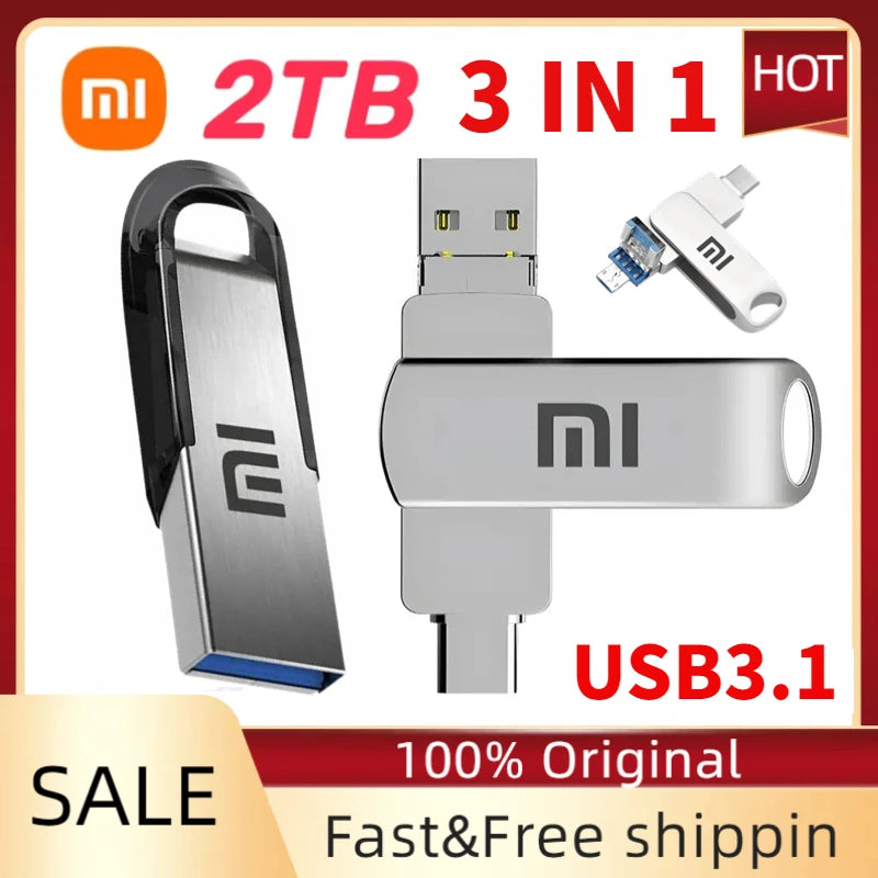 Xiaomi 2TB 128GB USB 3.0 OTG Pen Drive USB Flash Drive For Iphone Ipad Android 1TB Pendrive 3 In 1 Memory Stick For PC Phone